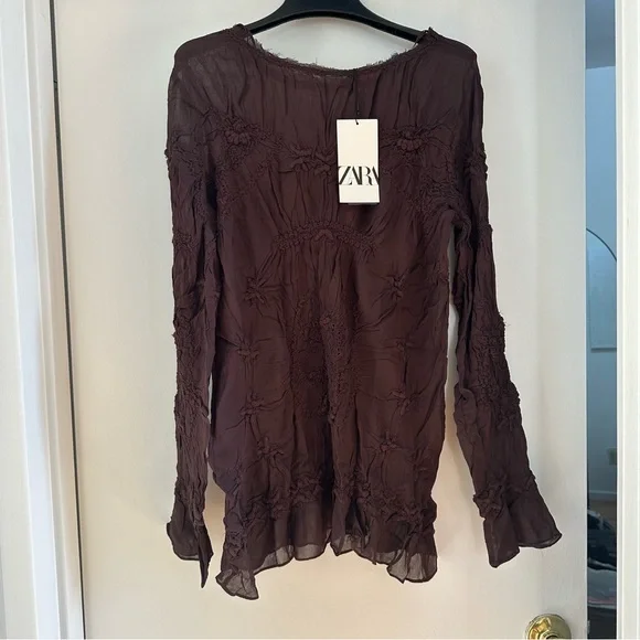 Zara Long Sleeve Top in Deep Brown Chocolate - Picture 3 of 9